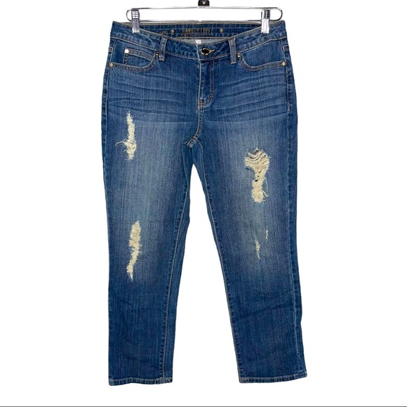 JENNIFER LOPEZ Blue Distressed Denim Capris 6 - Picture 1 of 7